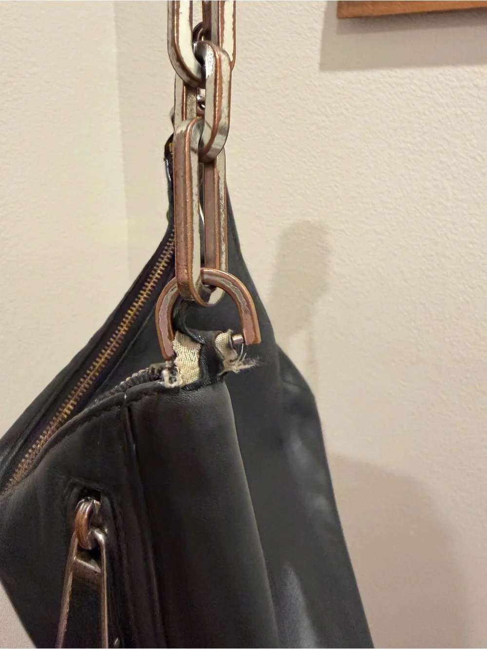 Michael Kors Black Leather Hobo with Gold-Tone Chain Accent